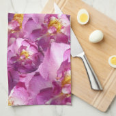 ピンクのバラ写真茶タオル キッチンタオル (四つ折り)