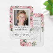 ピンクのバラ写真葬儀記念詩カード (デスク)
