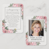 ピンクのバラ写真葬儀記念詩カード 名刺 (正面/裏面)