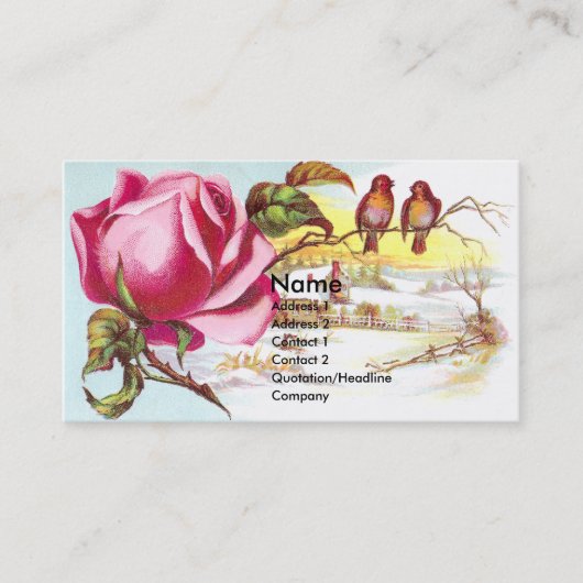 ピンクのバラ及び小さい鳥のビクトリア時代の人貿易カード 名刺 (正面)