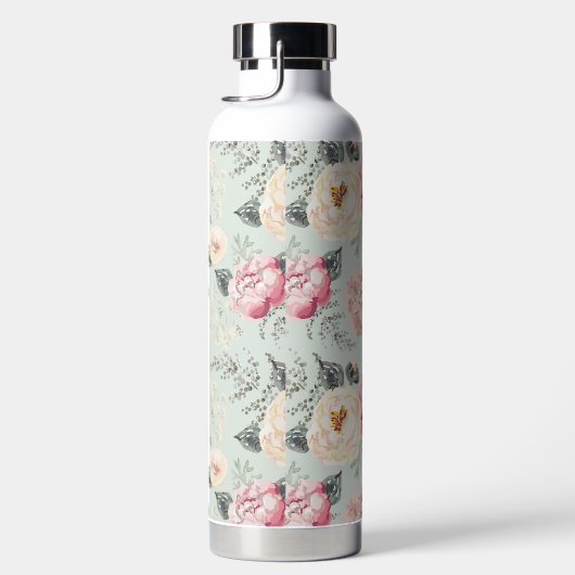 ピンクのバラ園の花模様 ウォーターボトル (右面)