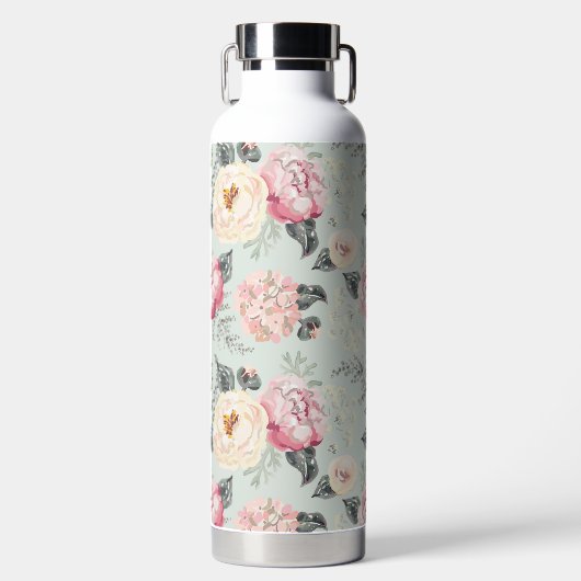 ピンクのバラ園の花模様 ウォーターボトル (正面)