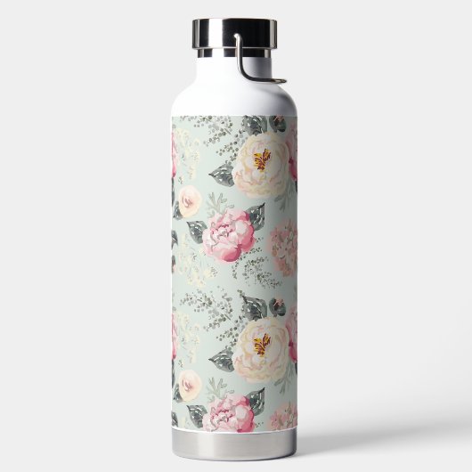 ピンクのバラ園の花模様 ウォーターボトル (左面)