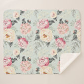 ピンクのバラ園の花模様 シェルパブランケット (正面(横))