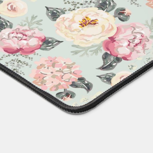 ピンクのバラ園の花模様 デスクマット (コーナー)