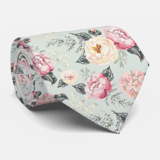 ピンクのバラ園の花模様 ネクタイ (ロール)