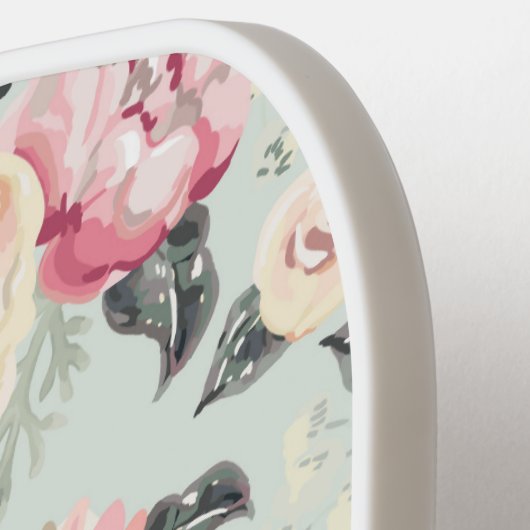 ピンクのバラ園の花模様 ピックルボールラケット (左詳細)