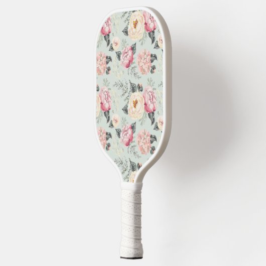 ピンクのバラ園の花模様 ピックルボールラケット (左)