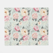 ピンクのバラ園の花模様 フリースブランケット (正面(横))