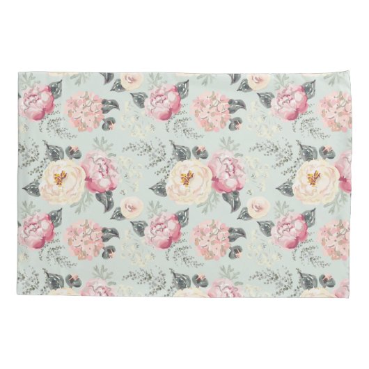 ピンクのバラ園の花模様 枕カバー (裏面)