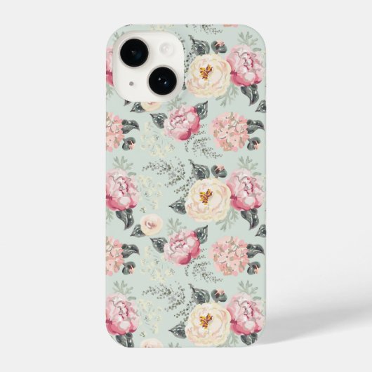 ピンクのバラ園の花模様 iPhoneケース (裏面)