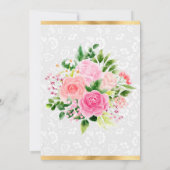 ピンクのバラ夏の花ゴールドフォイル結婚ズ 招待状 (裏面)