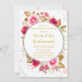 ピンクのバラ幾何学的アルコールインクブリデスメイドランチ 招待状 (正面)