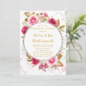 ピンクのバラ幾何学的アルコールインクブリデスメイドランチ 招待状 (スタンド正面)