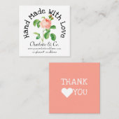 ピンクのバラ手作りラブプロダクトありがとう スクエア名刺 (正面/裏面)