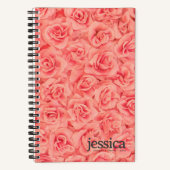 ピンクのバラ束のモダンなタイポグラフィ ノートブック (正面)