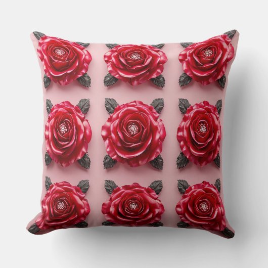 ピンクのバラ模様 クッション (正面)