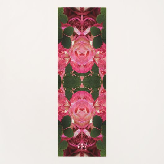 ピンクのバラ油絵鏡花柄 ヨガマット (正面)