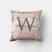 ピンクのバラ牡丹スクリプトモノグラム結婚の形見 クッション (裏面)