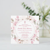 ピンクのバラ牡丹フローラ最初の聖餐式 招待状 (スタンド正面)