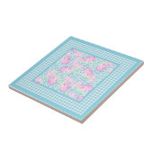 ピンクのバラ白い蝶ギンガムセラミックタイル タイル (側面)