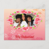 ピンクのバラ私のバレンタインあなたの写真を追加 シーズンポストカード (正面)
