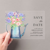 ピンクのバラ紫色のあじさい結婚式の日付を保存 アクリル招待状 (インサイチュ (ポータブル))