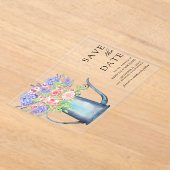 ピンクのバラ紫色のあじさい結婚式の日付を保存 アクリル招待状 (レイダウン)