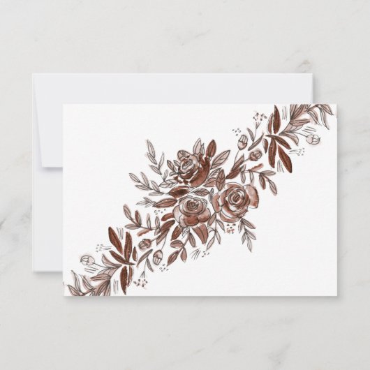 ピンクのバラ結婚の反応と食事の選択 出欠カード (裏面)