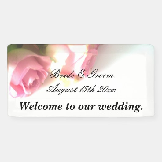 ピンクのバラ結婚の画像の歓迎バナー記号 横断幕 (横)