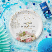 ピンクのバラ結婚の花 ペーパープレート (パーティー)