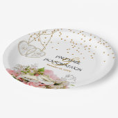 ピンクのバラ結婚の花 ペーパープレート (アングル)