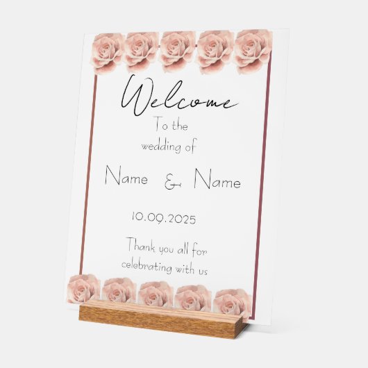 ピンクのバラ結婚アクリル徴候 アクリルサイン (傾斜)