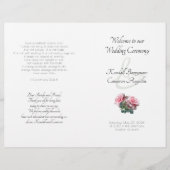 ピンクのバラ結婚スのセレモニー折り畳みプログラムサンプル (正面)