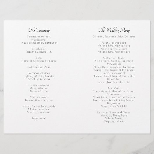 ピンクのバラ結婚スのセレモニー折り畳みプログラムサンプル (裏面)