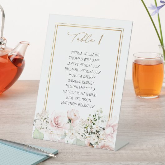 ピンクのバラ結婚スのテーブル番号表 台座サイン (インサイチュ)