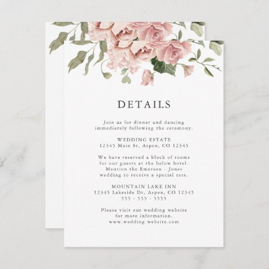 ピンクのバラ結婚ズ エンクロージャーカード (正面/裏面)