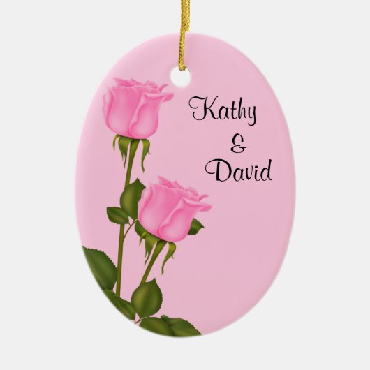 ピンクのバラ結婚ズ セラミックオーナメント (正面)