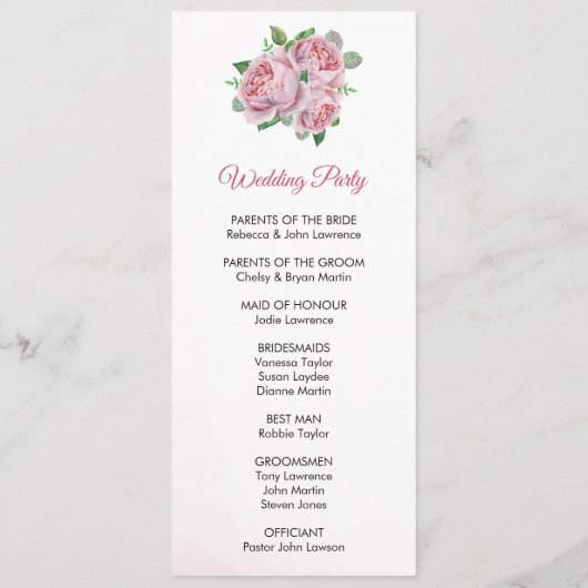 ピンクのバラ結婚花束式 プログラム (裏面)