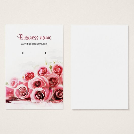 ピンクのバラ絵を描スの背景イヤリングカード (正面&裏面)