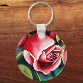 ピンクのバラ絵画ブドの花 キーホルダー (正面)