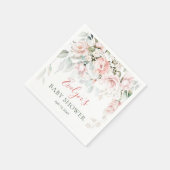 ピンクのバラ緑の葉ベビーシャワー スタンダードカクテルナプキン (角)