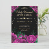 ピンクのバラ縁どスフローラSweet sixteen 招待状 (スタンド正面)