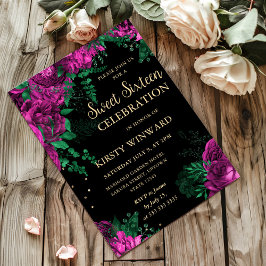 ピンクのバラ縁どスフローラSweet sixteen 招待状