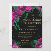 ピンクのバラ縁どスフローラSweet sixteen 招待状 (正面)