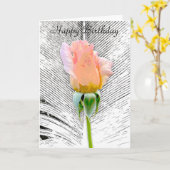 ピンクのバラ羽ハッピーバースデーグリーティングカード カード (黄色い花)