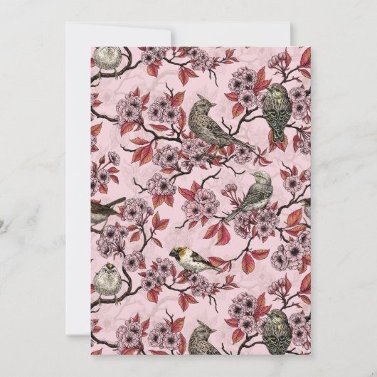 ピンクのバラ色に鳥と桜 (正面)