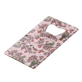 ピンクのバラ色に鳥と桜 クレジットカード栓抜き (正面アングル)