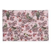 ピンクのバラ色に鳥と桜 枕カバー (裏面-右)