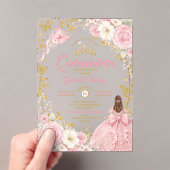 ピンクのバラ色のキンセañeraゴールドの蝶の招待状 アクリル招待状 (インサイチュ (ポータブル))